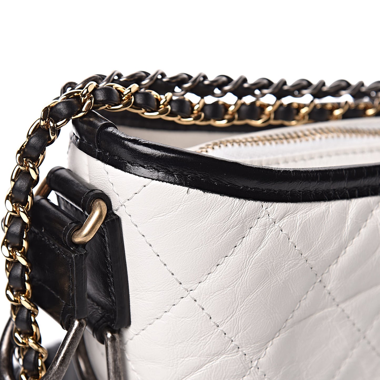Aged Calfskin Quilted Small Gabrielle Hobo Black White