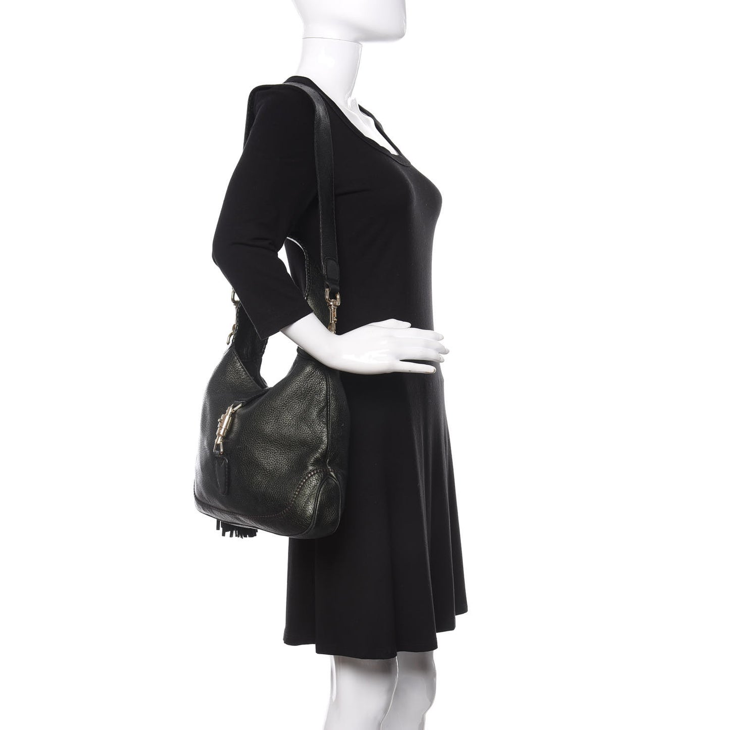 Metallic Pebbled Calfskin Large New Jackie Shoulder Bag Green