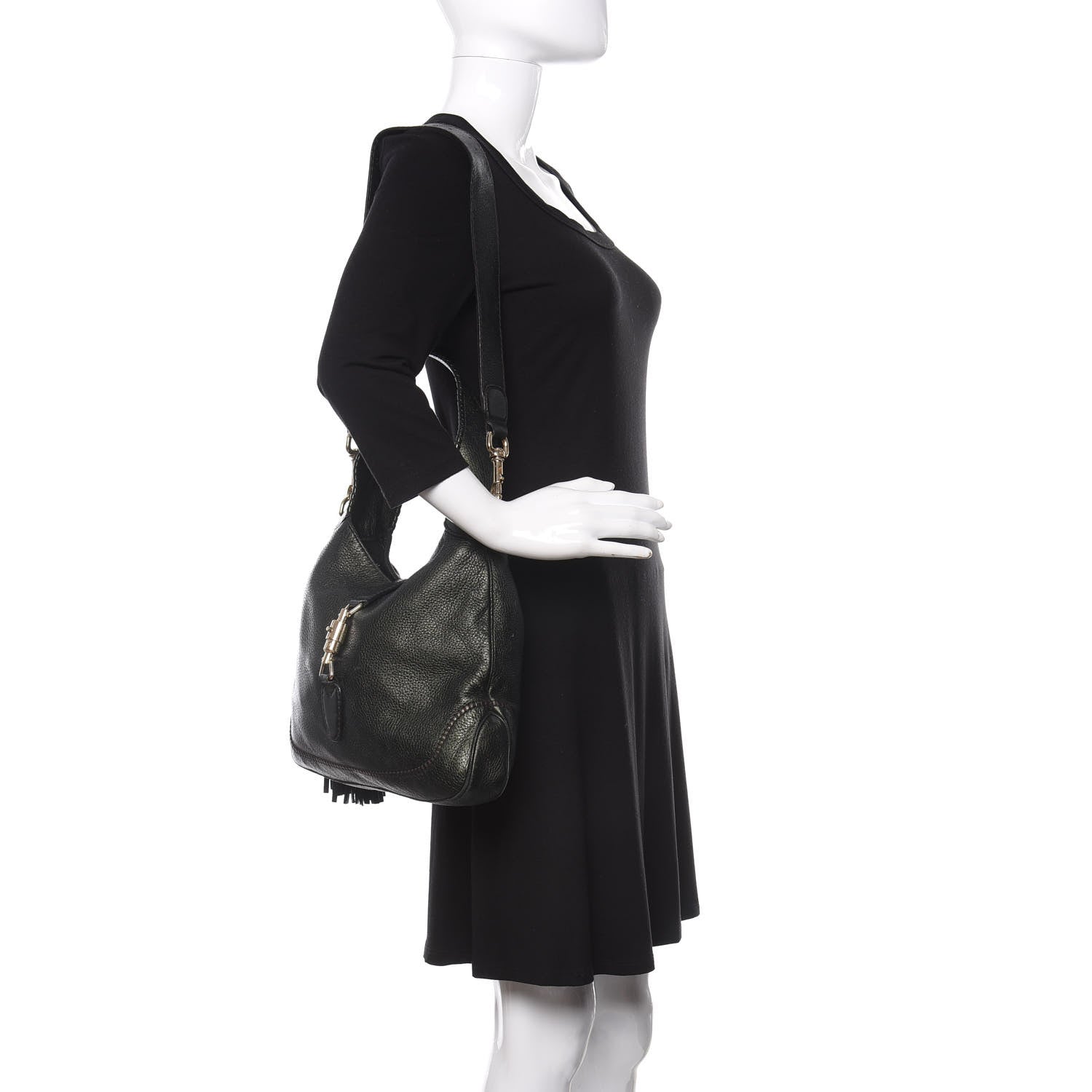 Gucci Metallic Pebbled Calfskin Large New Jackie Shoulder Bag Green 2 of 11