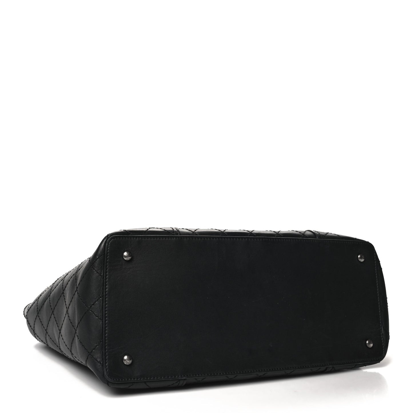 Lambskin Stitched Shopping Tote Black