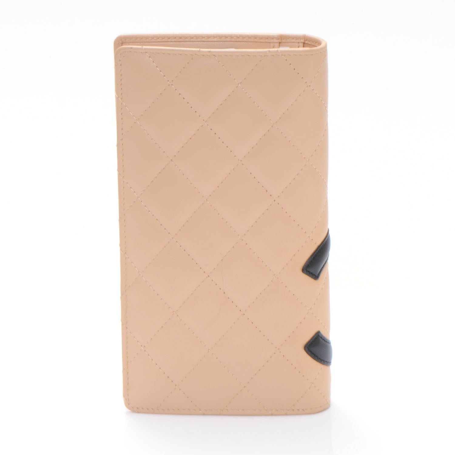 Chanel Calfskin Quilted Cambon Yen Wallet Beige Black 3 of 7
