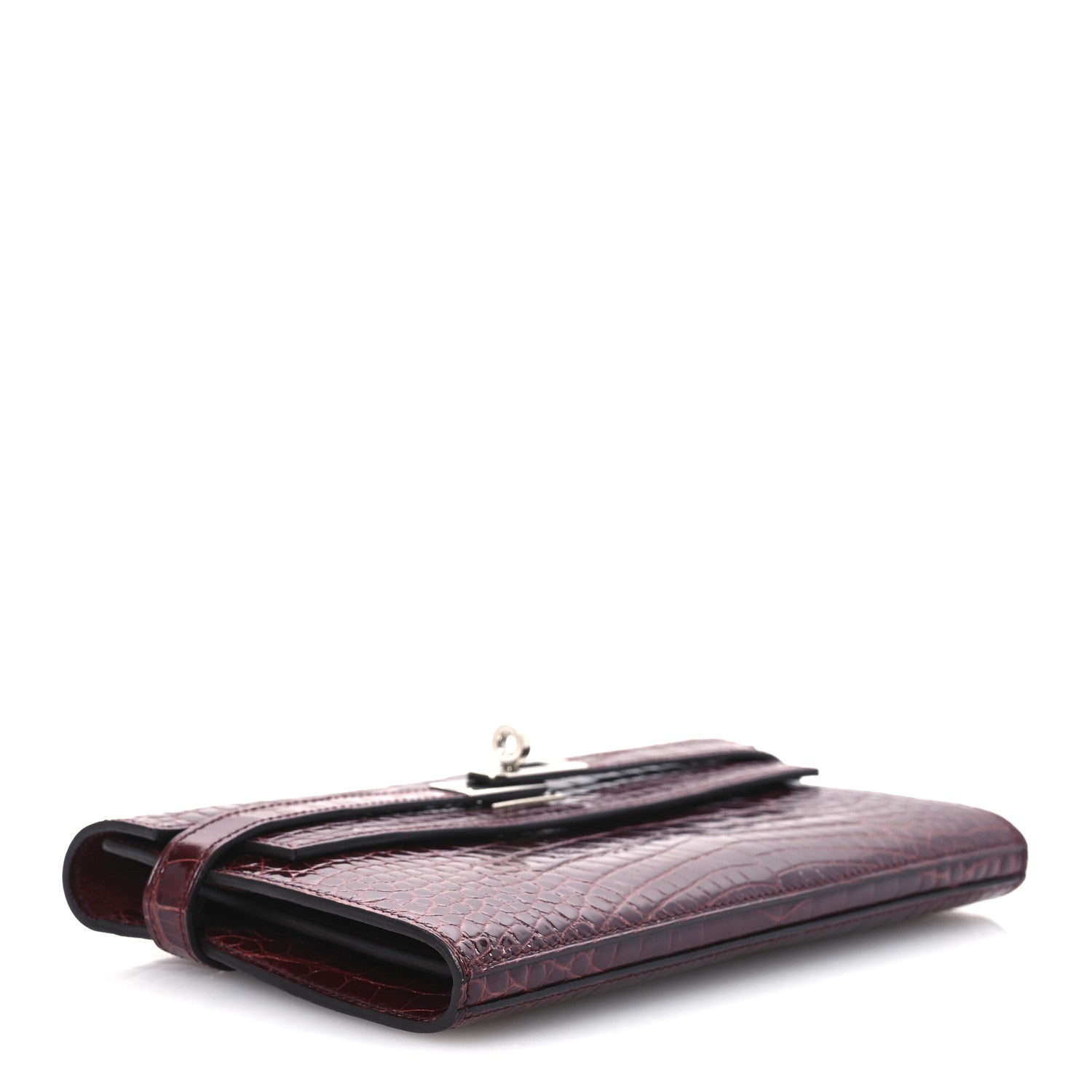 Hermes Shiny Alligator Kelly Longue Wallet Bourgogne 4 of 10