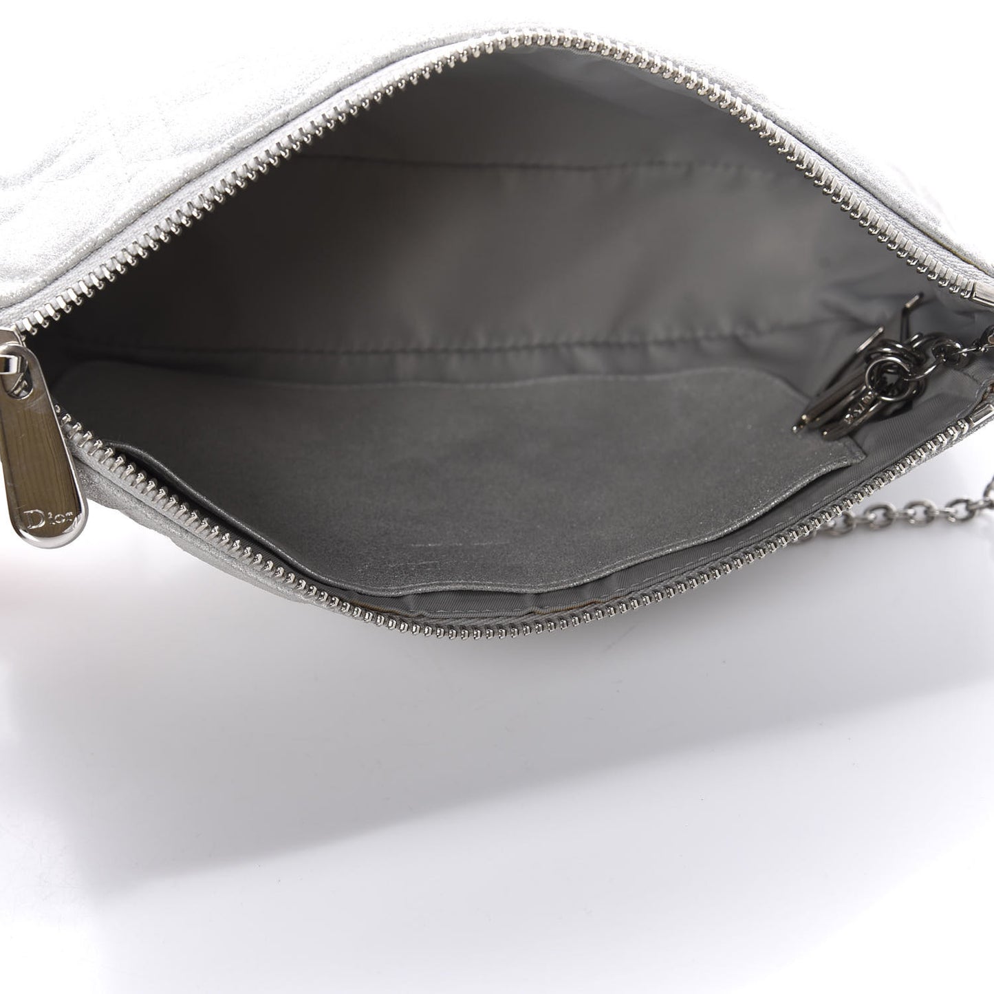 Metallic Lambskin Cannage Chain Pouch Silver