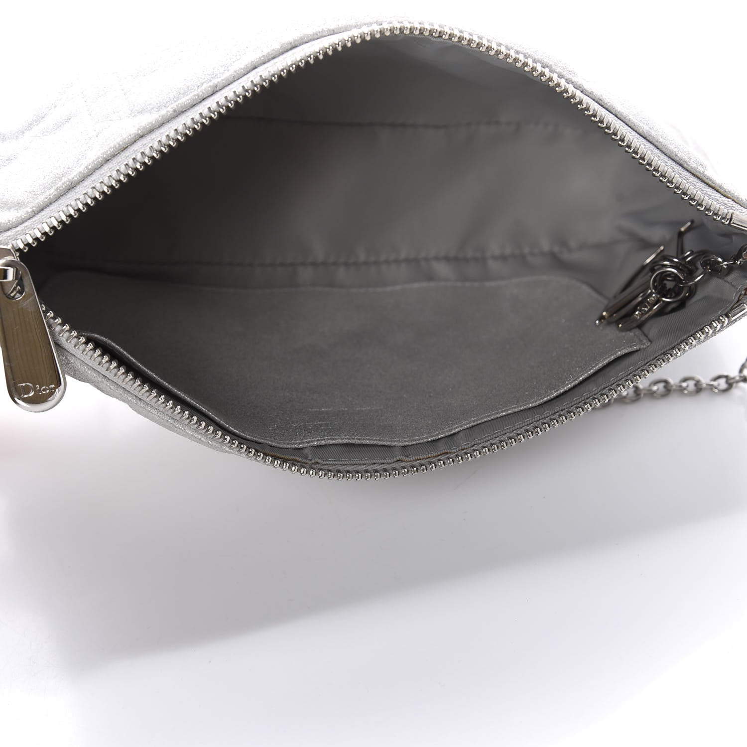 Christian Dior Metallic Lambskin Cannage Chain Pouch Silver 5 of 9