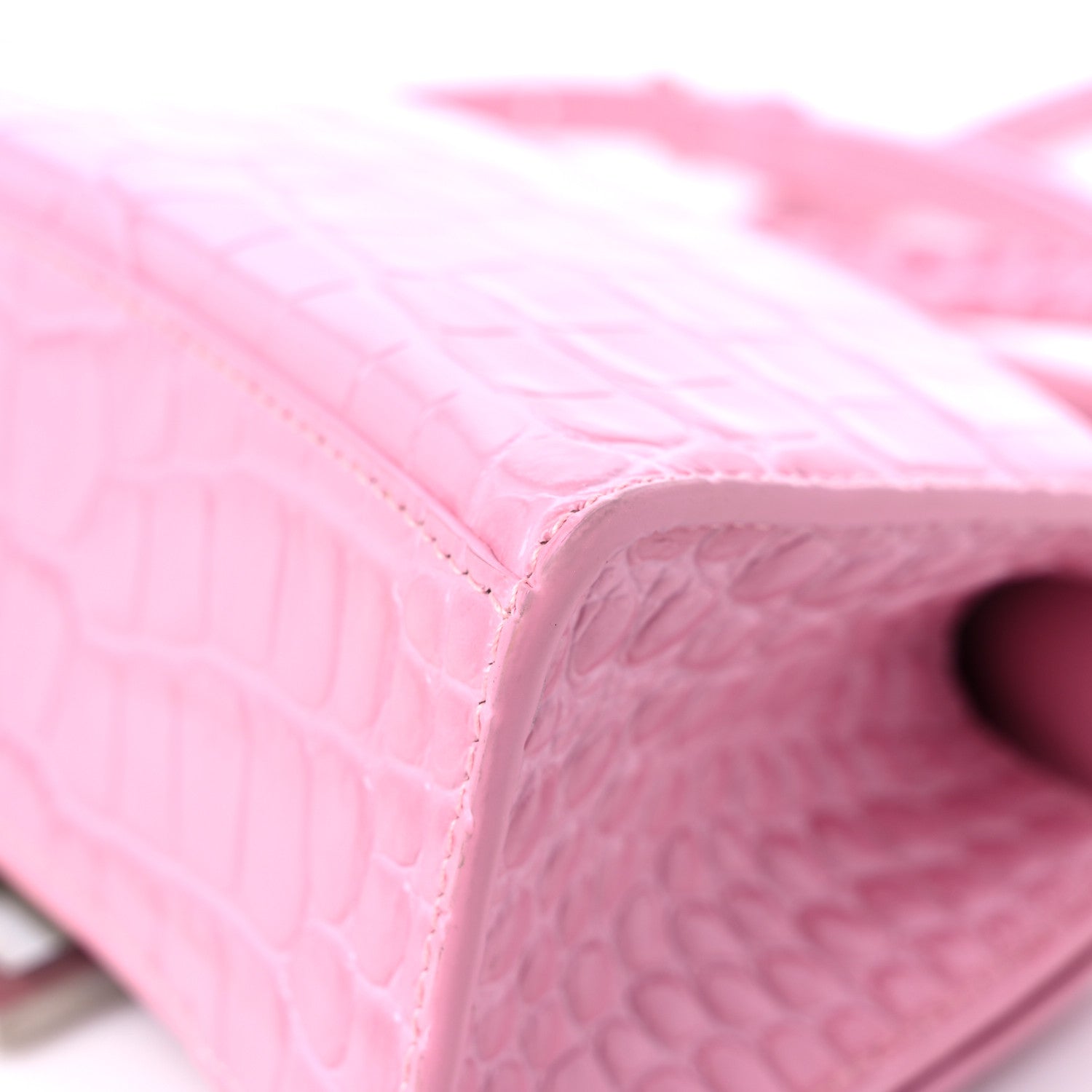 Balenciaga Shiny Calfskin Crocodile Embossed Hourglass Top Handle Bag XS Pink 12 of 15