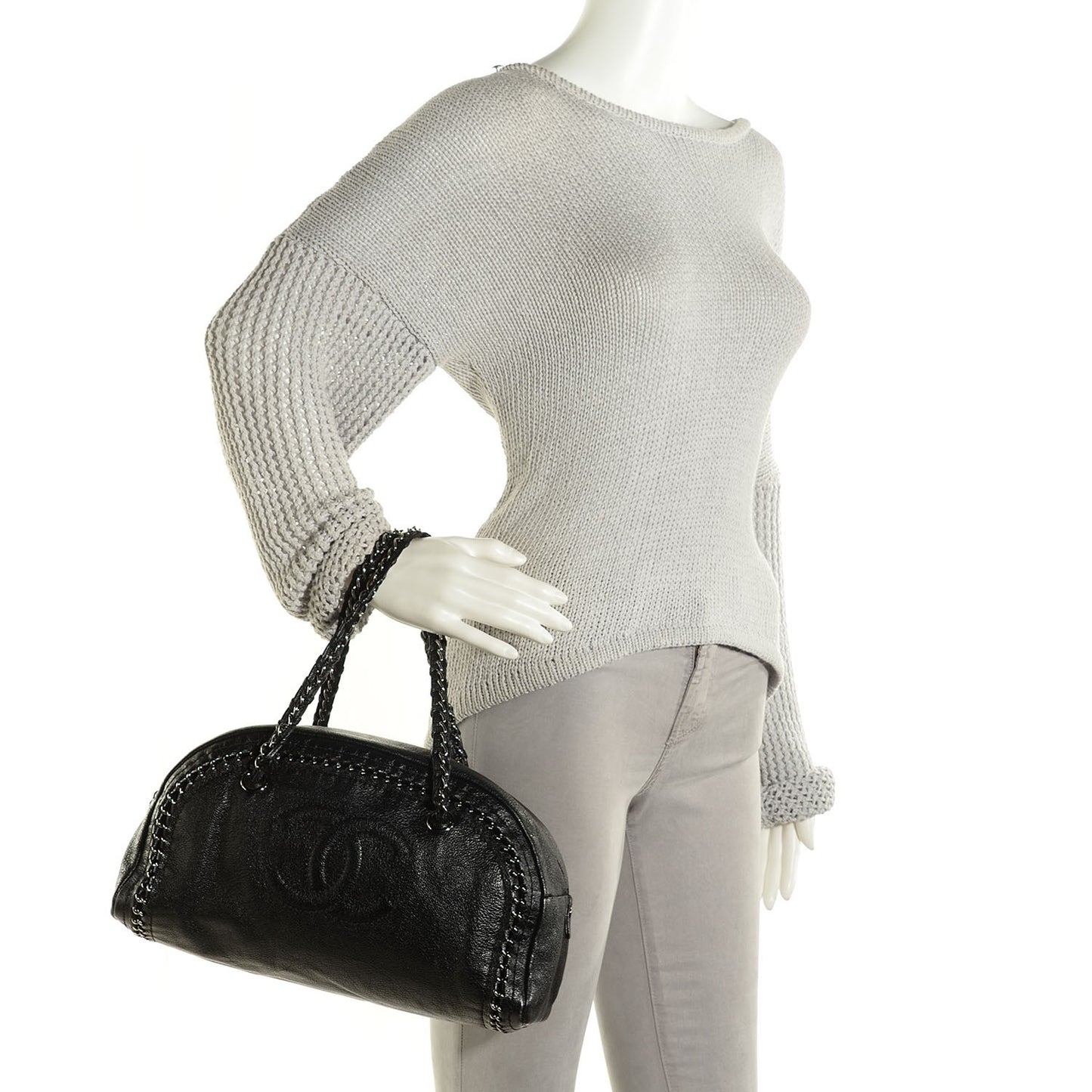 Metallic Deerskin Luxe Ligne Medium Bowler Black