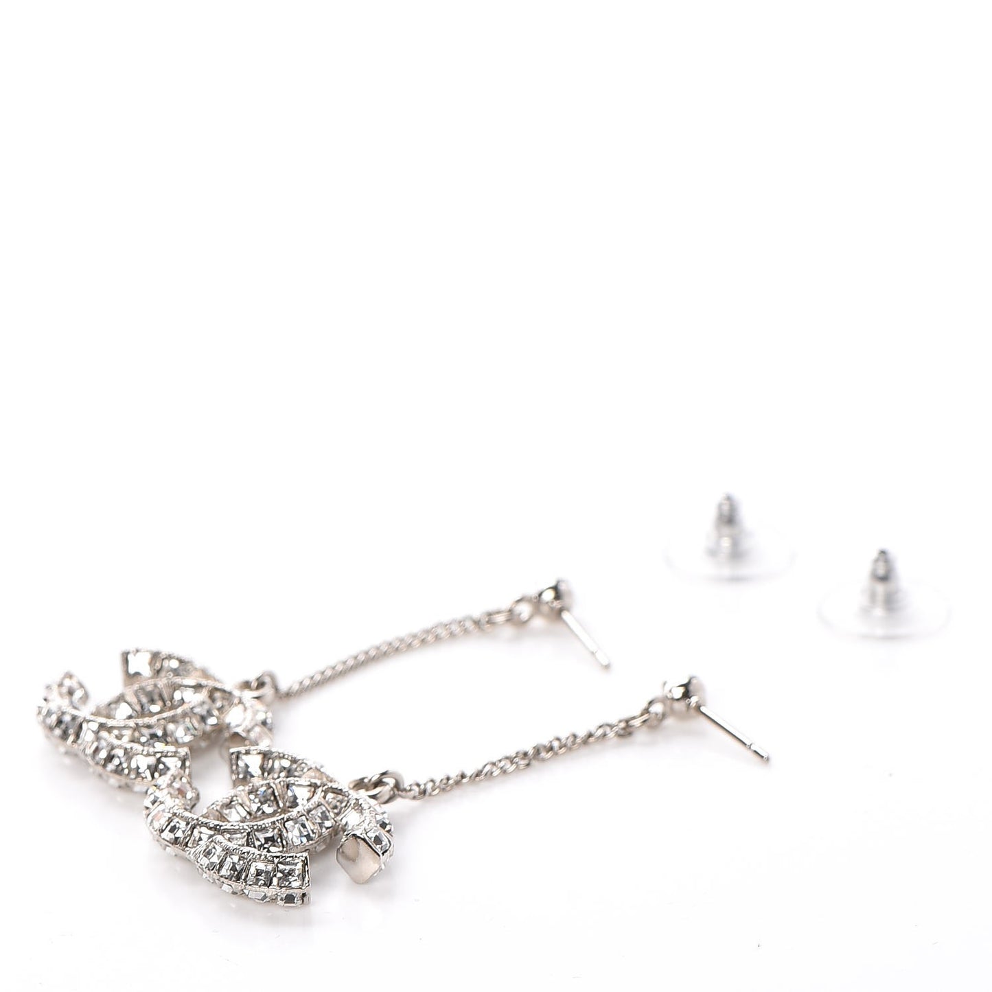Baguette Crystal CC Drop Earrings Silver