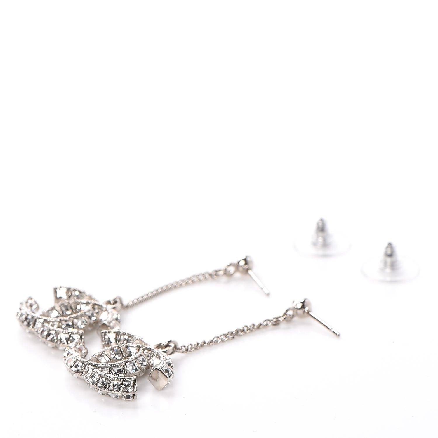Chanel Baguette Crystal CC Drop Earrings Silver 3 of 4