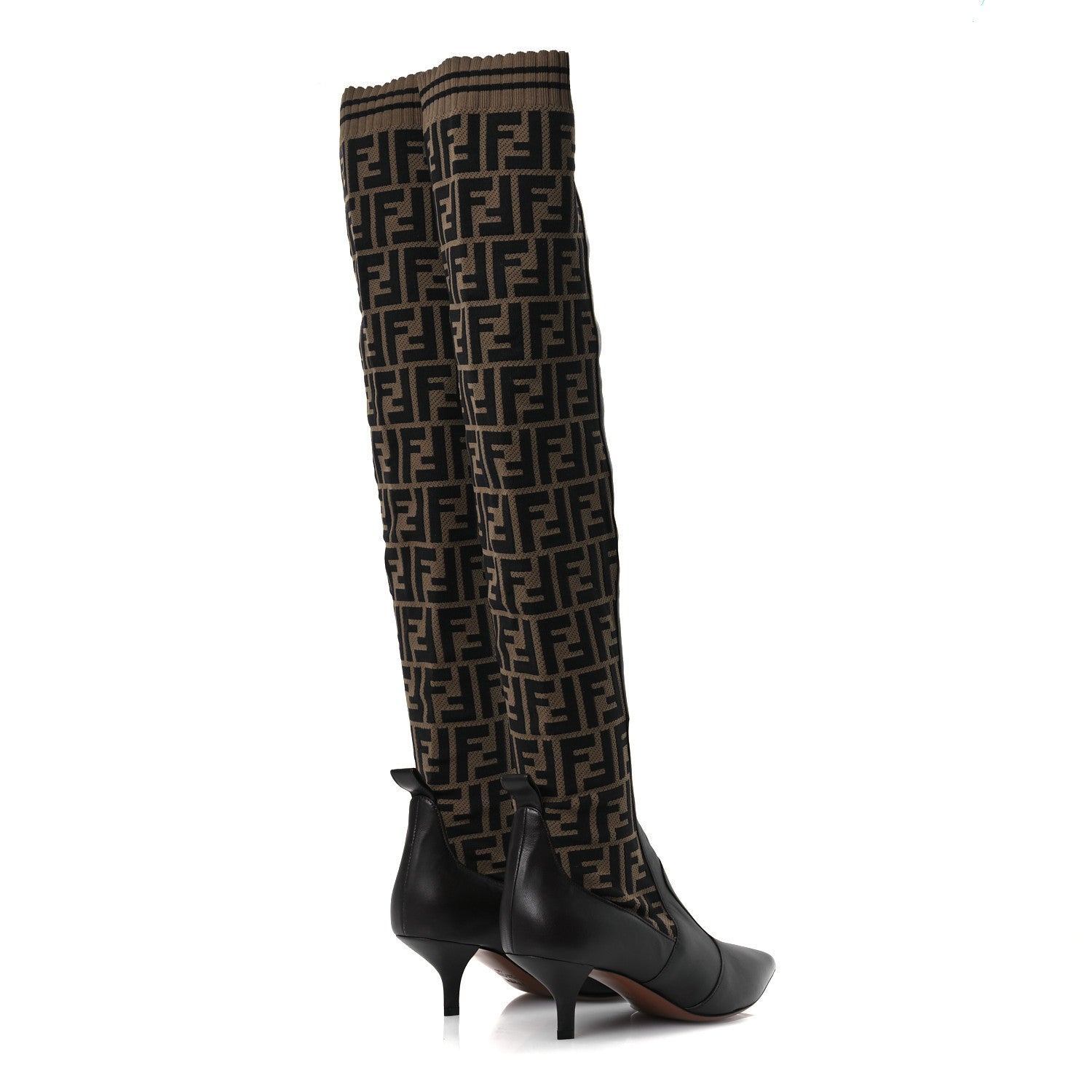 Fendi Nappa Microfiber Fabric FF Rockoko Thigh High Boots 40 Ebano Tobacco Black 5 of 12