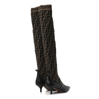 Fendi Nappa Microfiber Fabric FF Rockoko Thigh High Boots 40 Ebano Tobacco Black 5 of 12