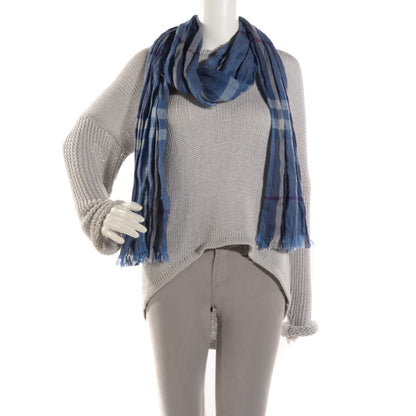 Burberry Merino Wool Cashmere Check Crinkle Scarf Blue 2 of 5