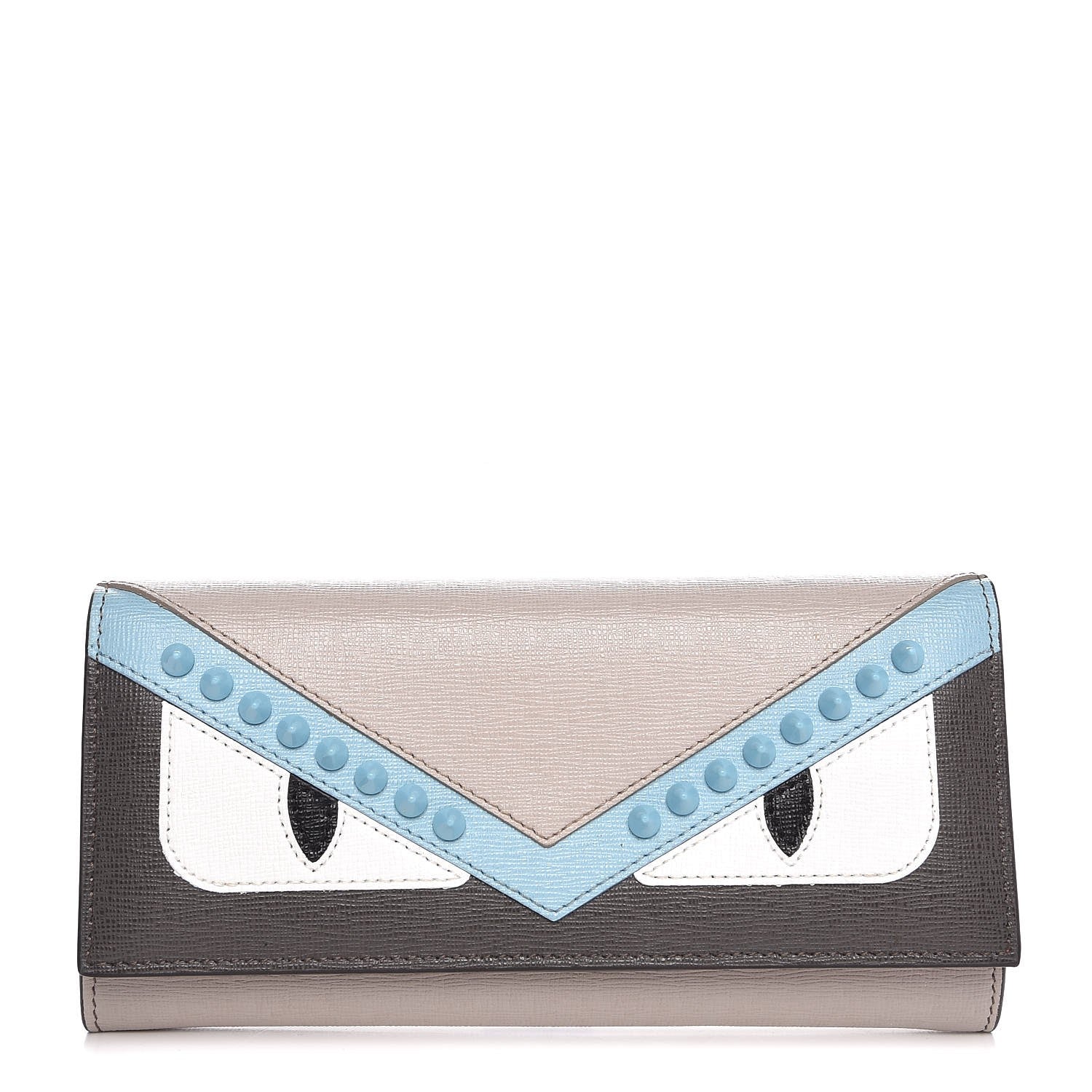 Fendi Vitello Elite Monster Eyes Studded Continental Wallet Carbone White Multicolor 1 of 8