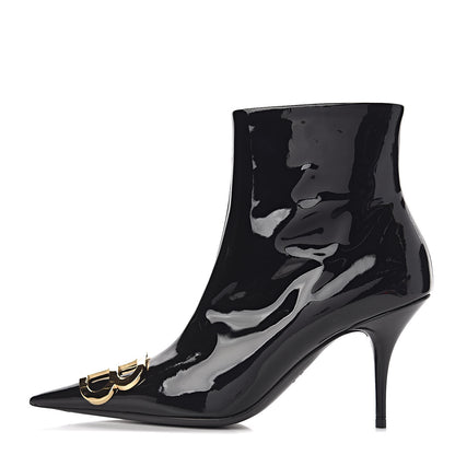 Balenciaga Patent BB Pointy Toe Ankle Booties 39.5 Black 1 of 11