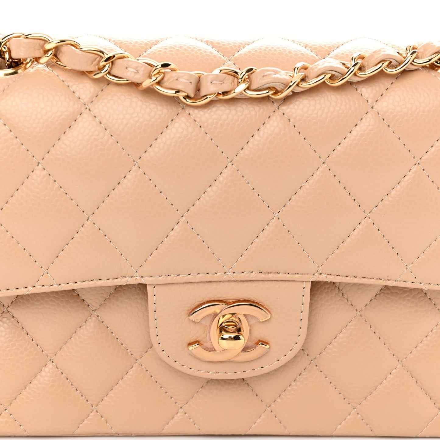 Caviar Quilted Small Double Flap Beige