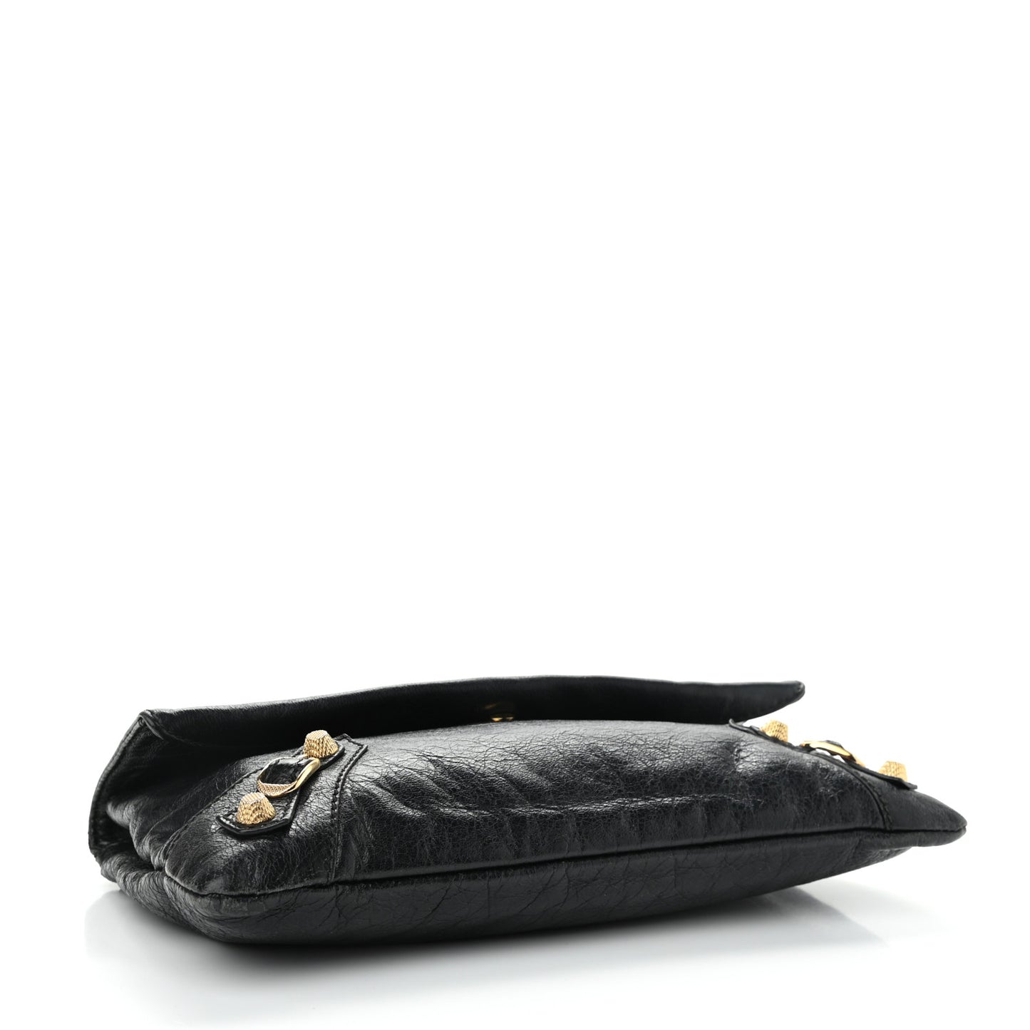 Agneau Giant 12 Gold Hardware Envelope Strap Clutch Black