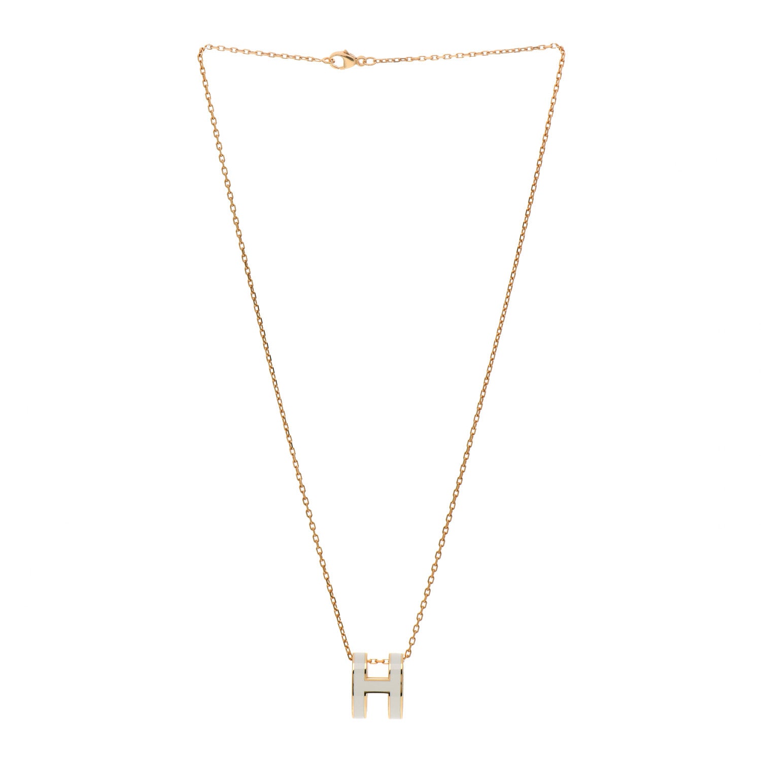 Hermes Lacquered Gold Pop H Pendant Necklace White 3 of 5