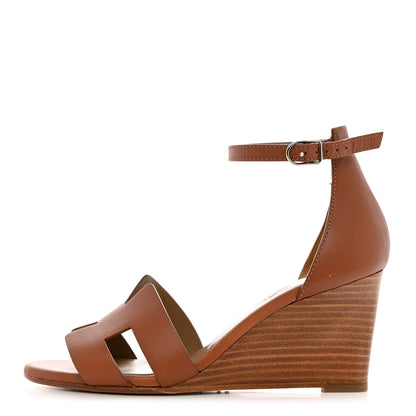 Hermes Calfskin Legend Wedge Sandals 35 Gold 1 of 13