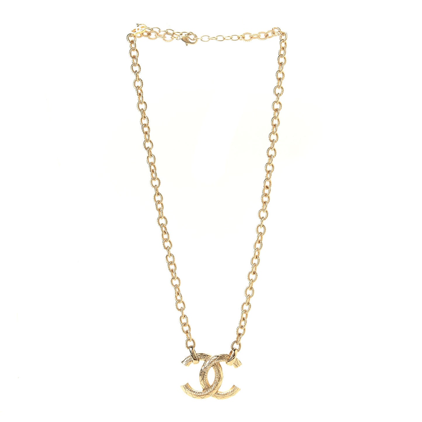 Metal Quilted CC Necklace Gold