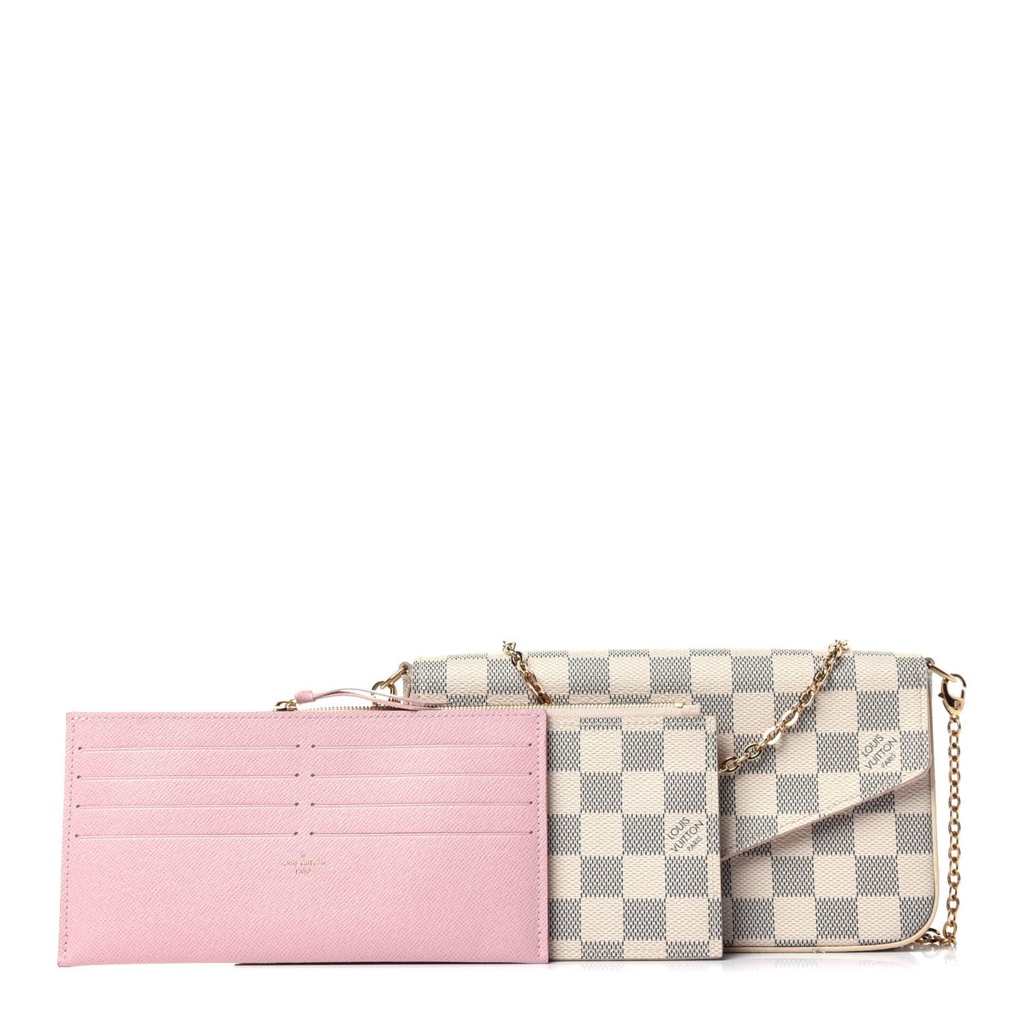 Damier Azur Pochette Felicie Chain Wallet Rose Ballerine