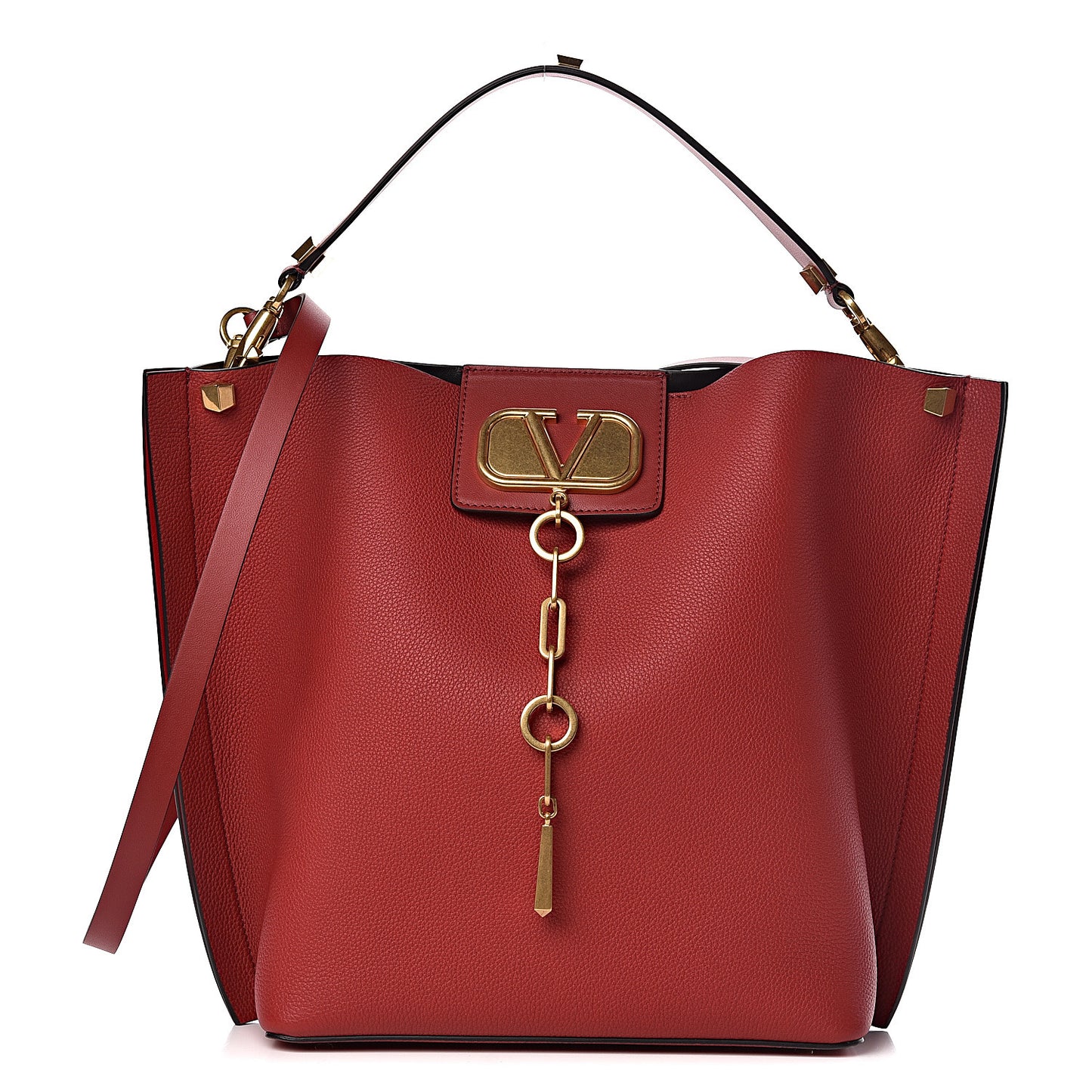 Grainy Calfskin VLogo Escape Hobo Bag Rosso Valentino