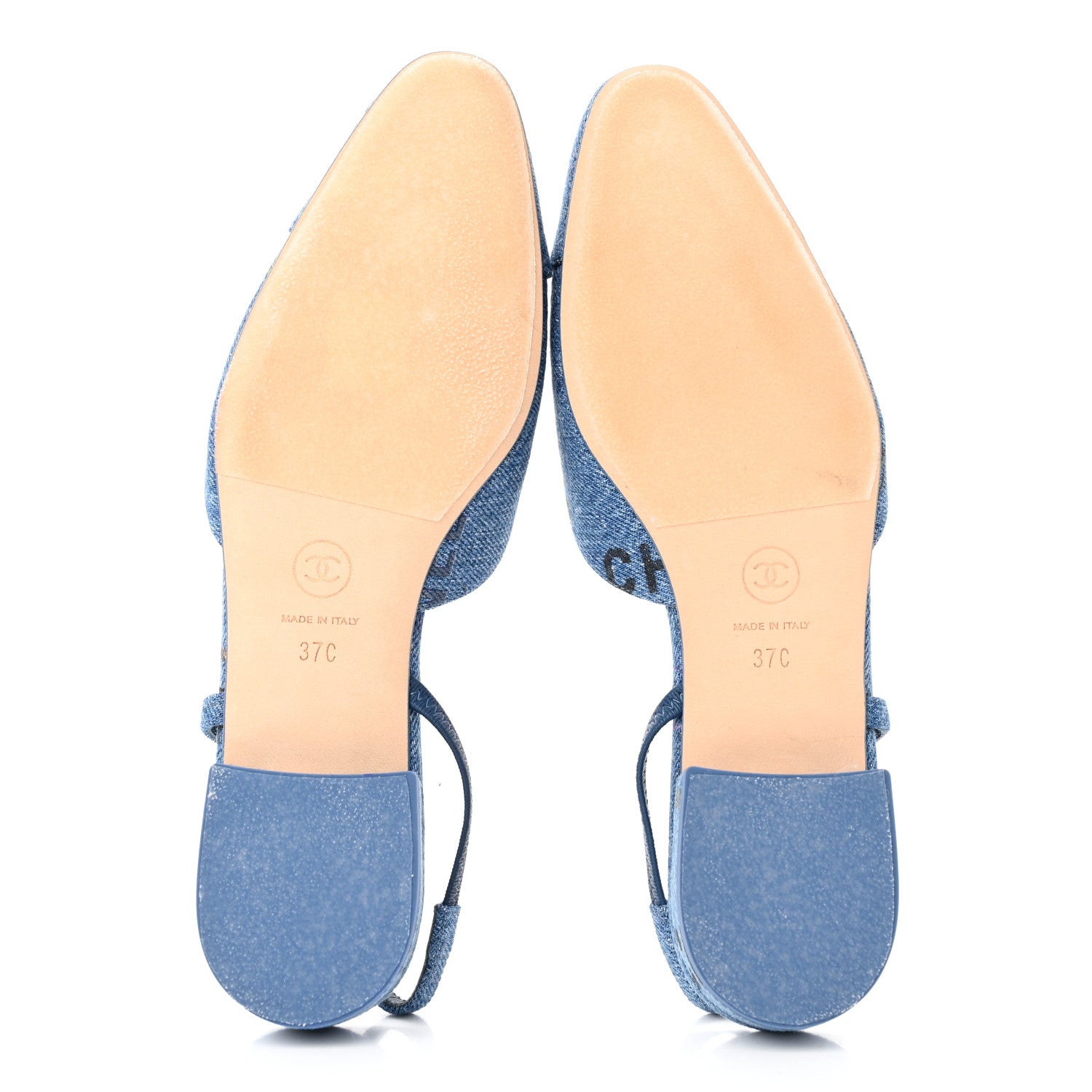Chanel Denim Cap Toe CC Slingback Flats 37 Light Blue Multicolor 5 of 11