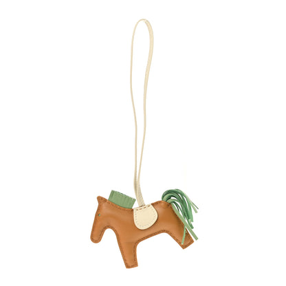 Hermes Milo Lambskin Grigri Rodeo Horse Bag Charm PM Sesame Vert Criquet Craie 1 of 4