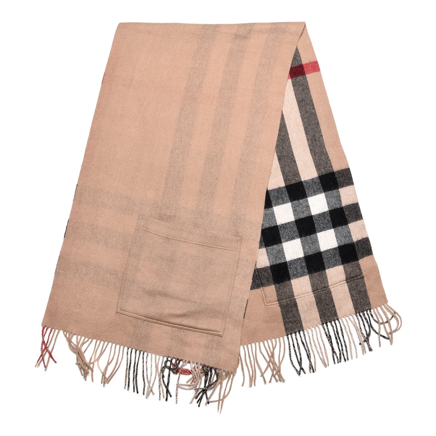 Cashmere Wool Nova Check St. Helene Blanket Fringe Scarf Camel