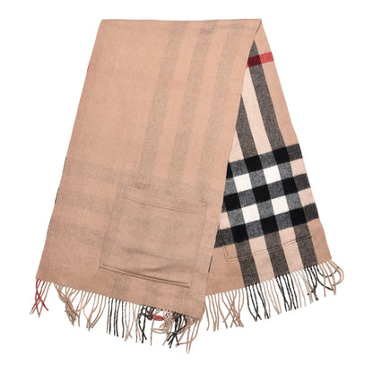Burberry Cashmere Wool Nova Check St. Helene Blanket Fringe Scarf Camel 3 of 5