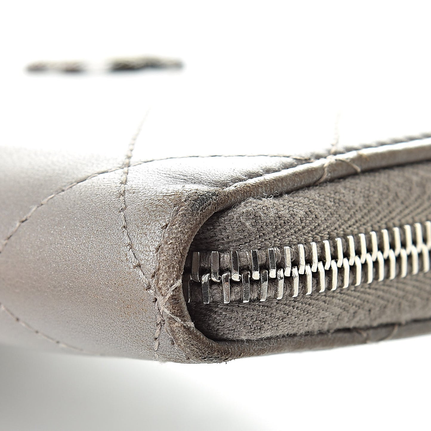 Calfskin Resin Stitched Zip Around Wallet Grey