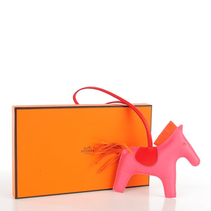 Hermes Milo Lambskin Grigri Rodeo Horse Bag Charm GM Rose Azalee Orange Poppy 5 of 5