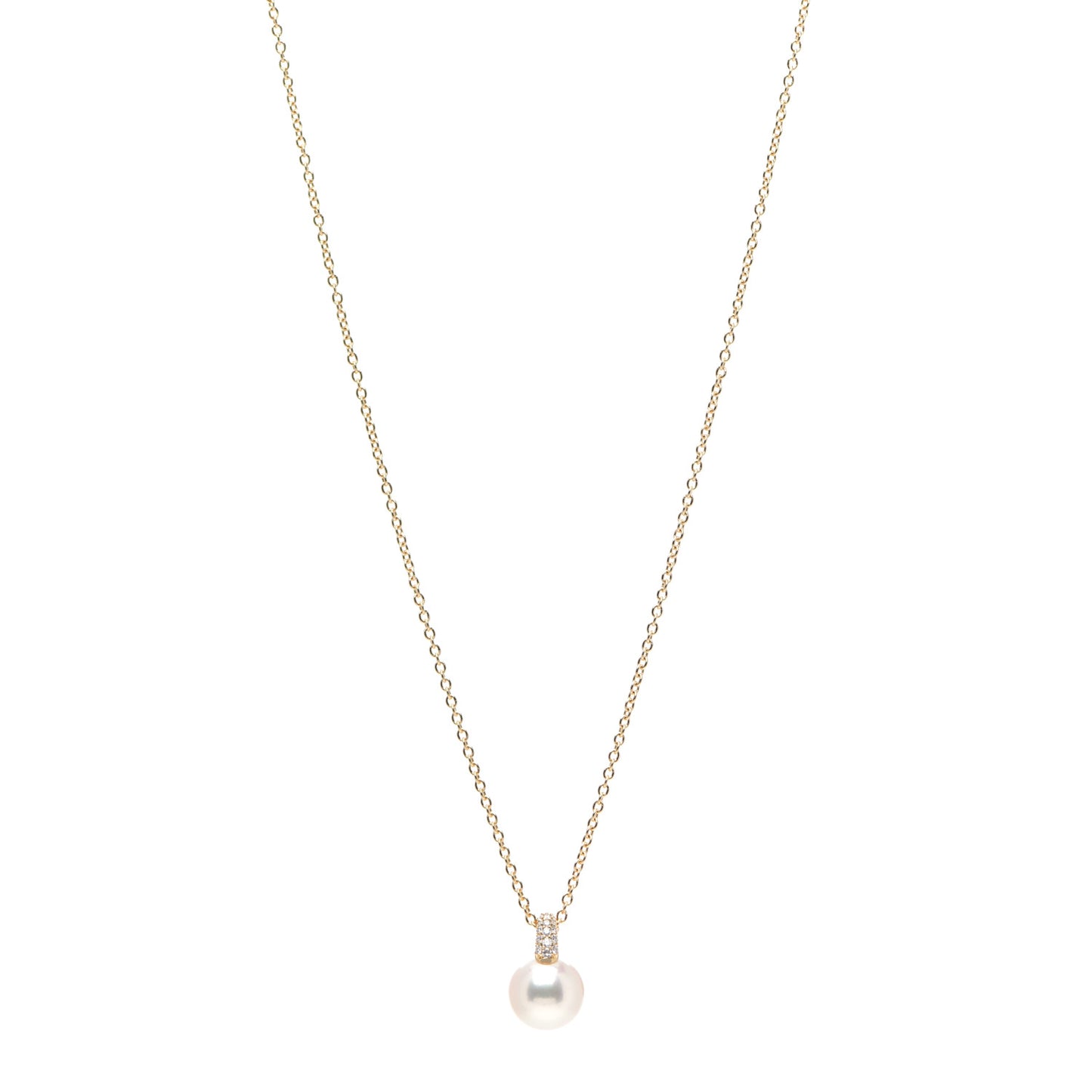 18K Yellow Gold Diamond Akoya Pearl 8.5-9mm Pendant Necklace