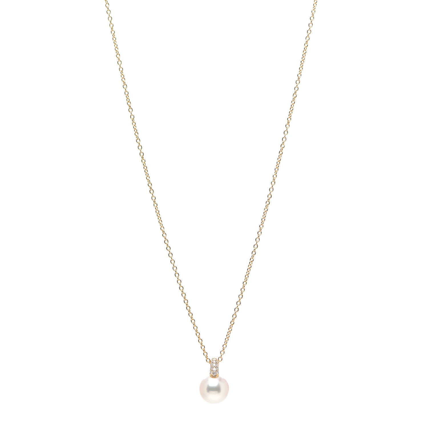 Mikimoto 18K Yellow Gold Diamond Akoya Pearl 8.5-9mm Pendant Necklace 1 of 5