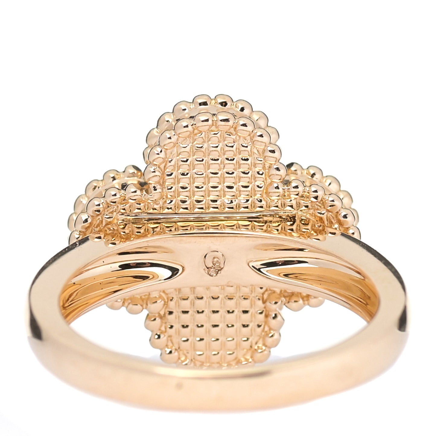 18K Yellow Gold Diamond Mother of Pearl Vintage Alhambra Ring 49 5