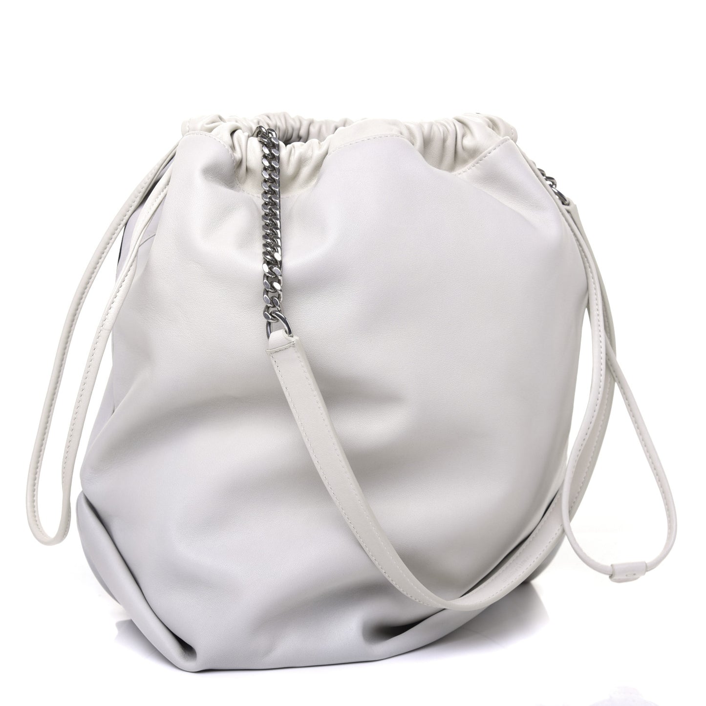 Lambskin Teddy Drawstring Bag White
