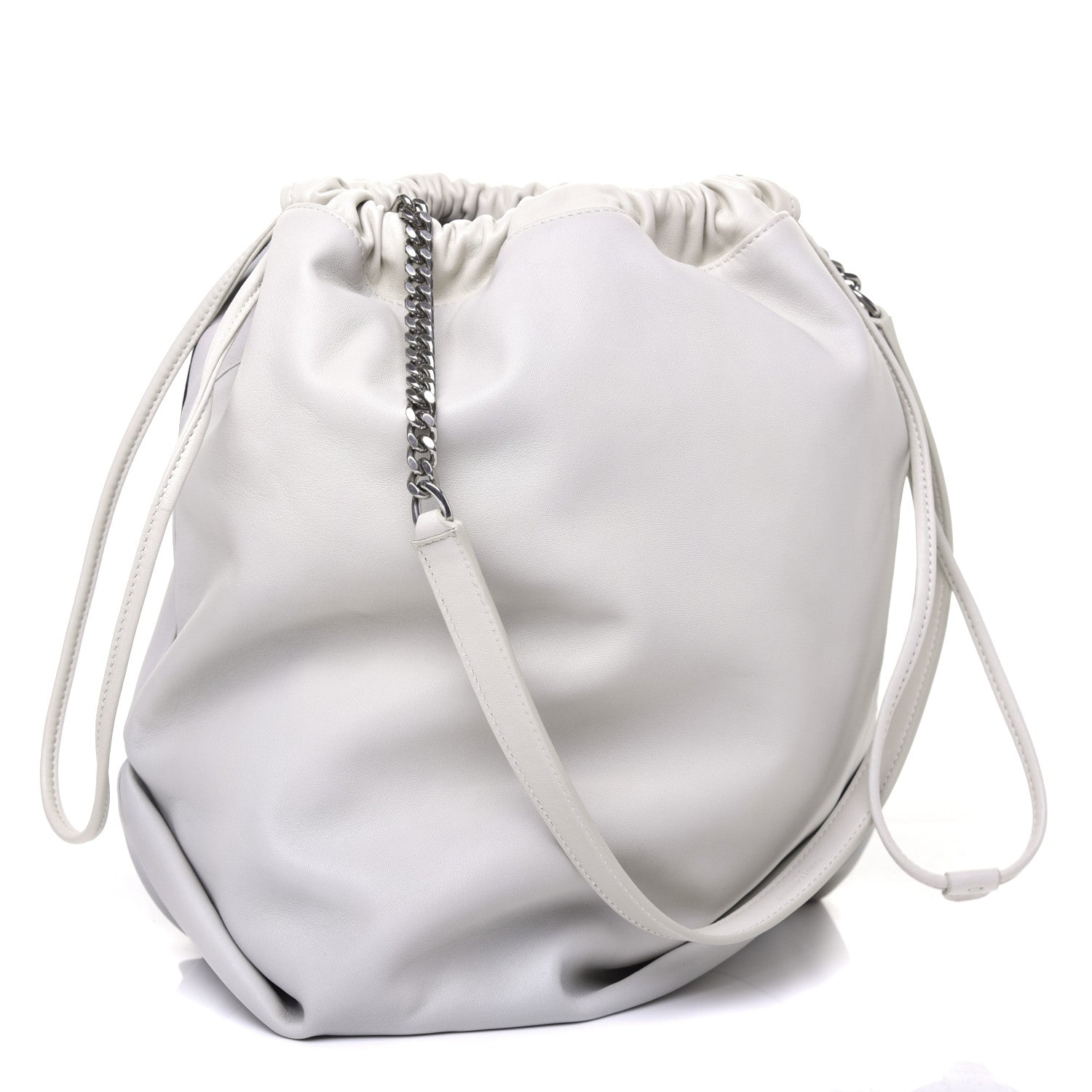 Saint Laurent Lambskin Teddy Drawstring Bag White 4 of 11