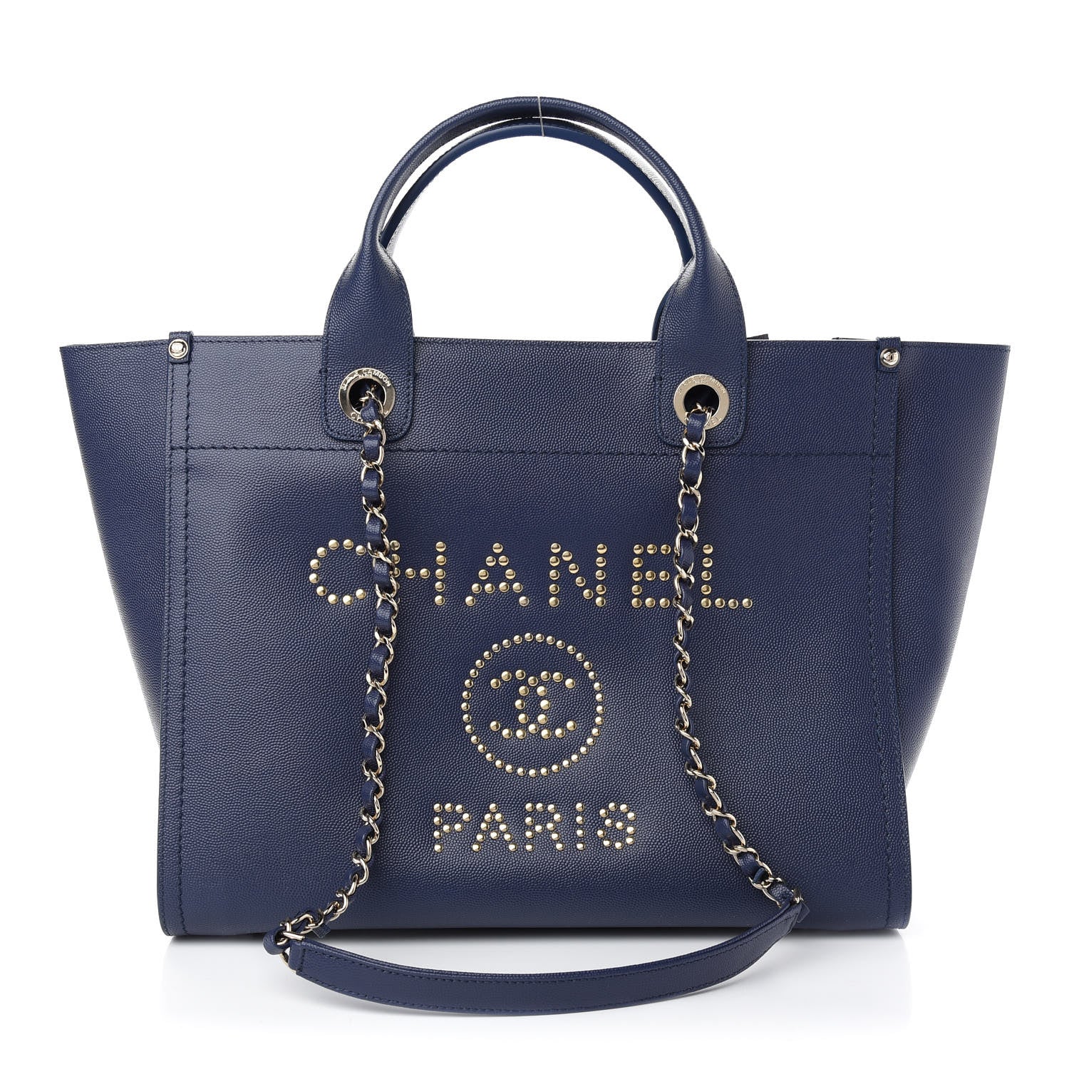 Chanel Caviar Small Studded Deauville Tote Navy 1 of 9