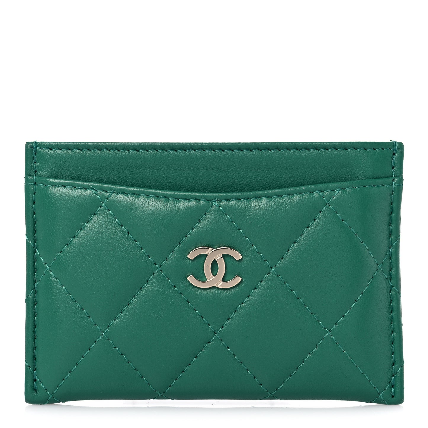 Lambskin Quilted Card Holder Green
