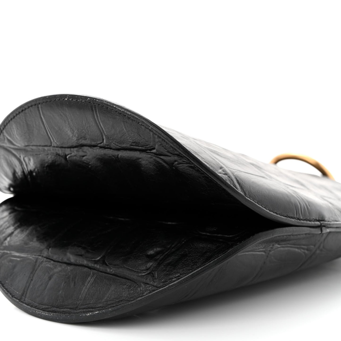 Calfskin Crocodile Embossed Curved Clutch Black