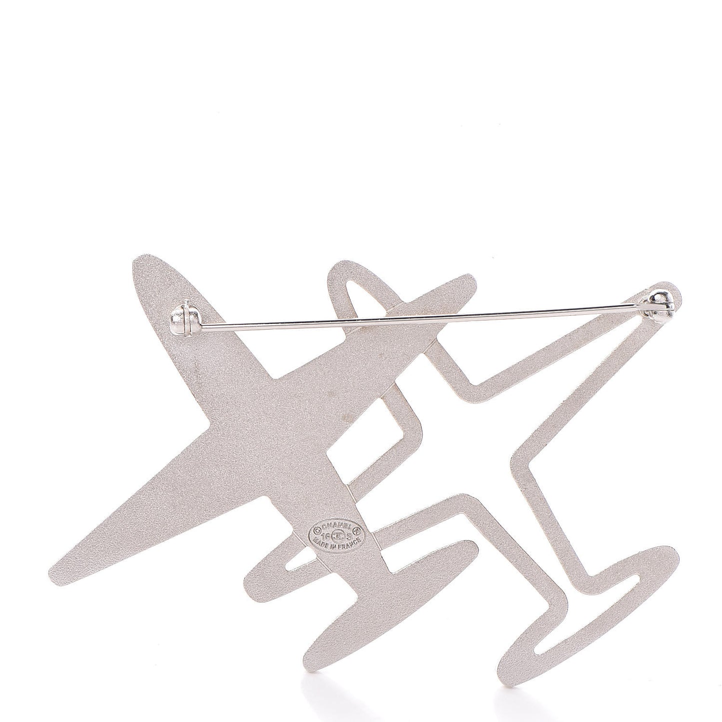 Crystal Metal CC Airplane Brooch Silver