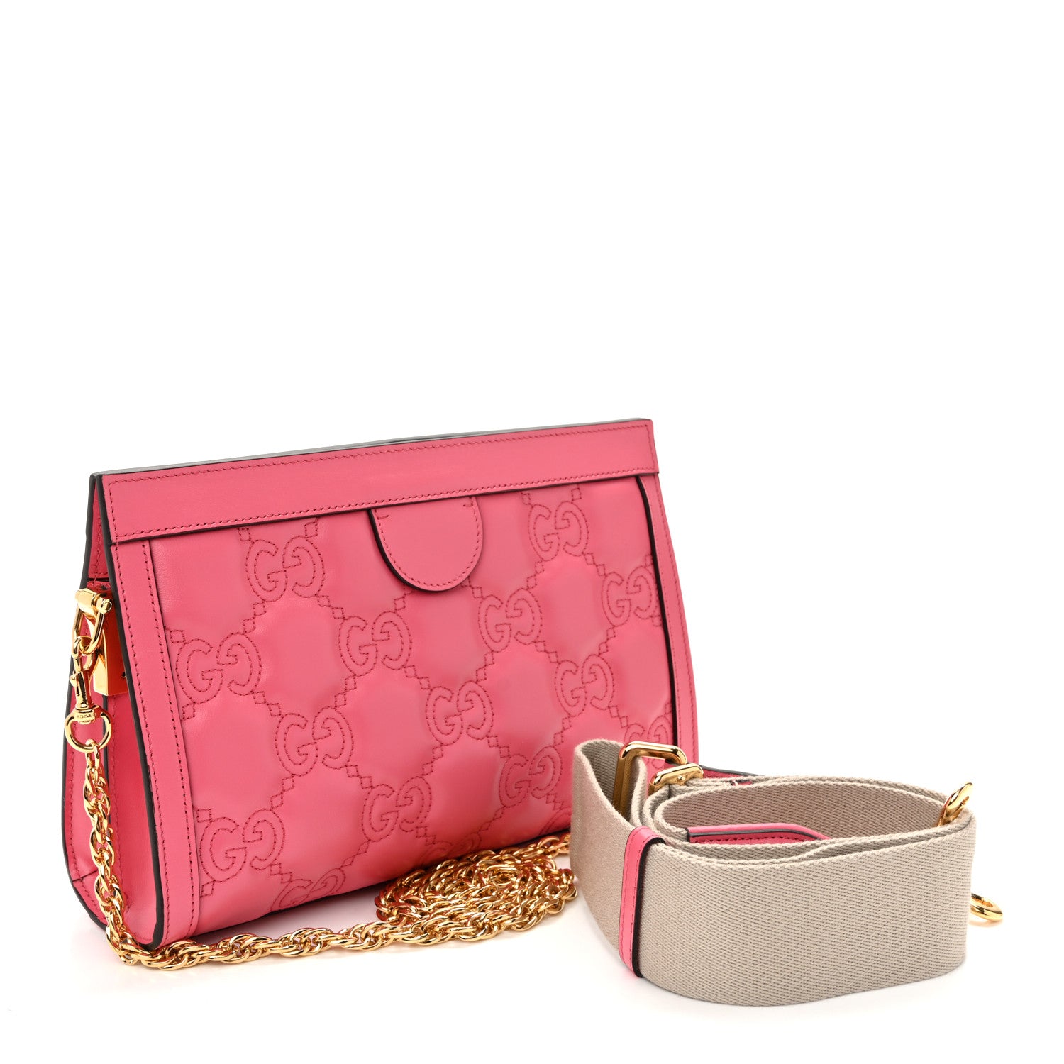 Gucci Calfskin GG Matelasse Small Slim Chain Shoulder Bag Rhodamine Pink Natural Rhodamine Pink Natural 3 of 10