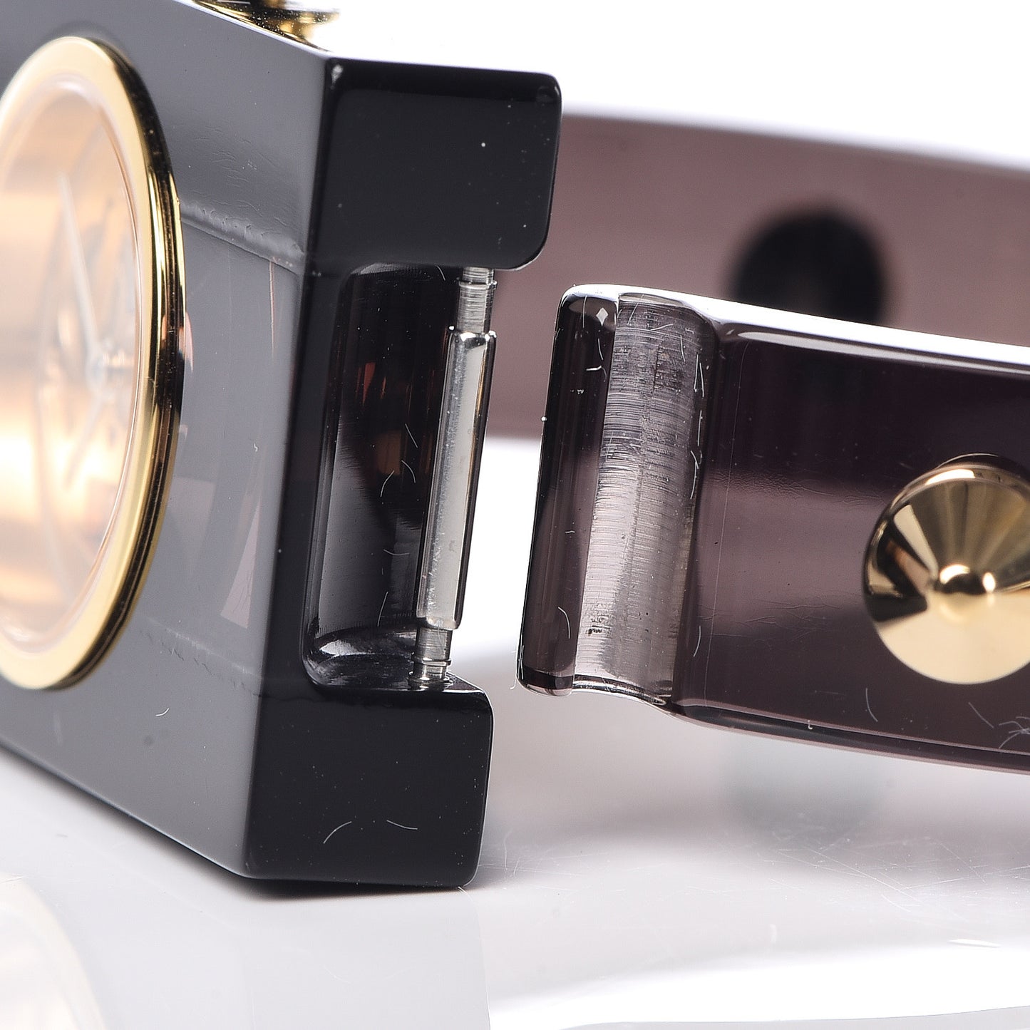 Stainless Steel Plexiglass 24mm Skeleton Stud Quartz Watch Black