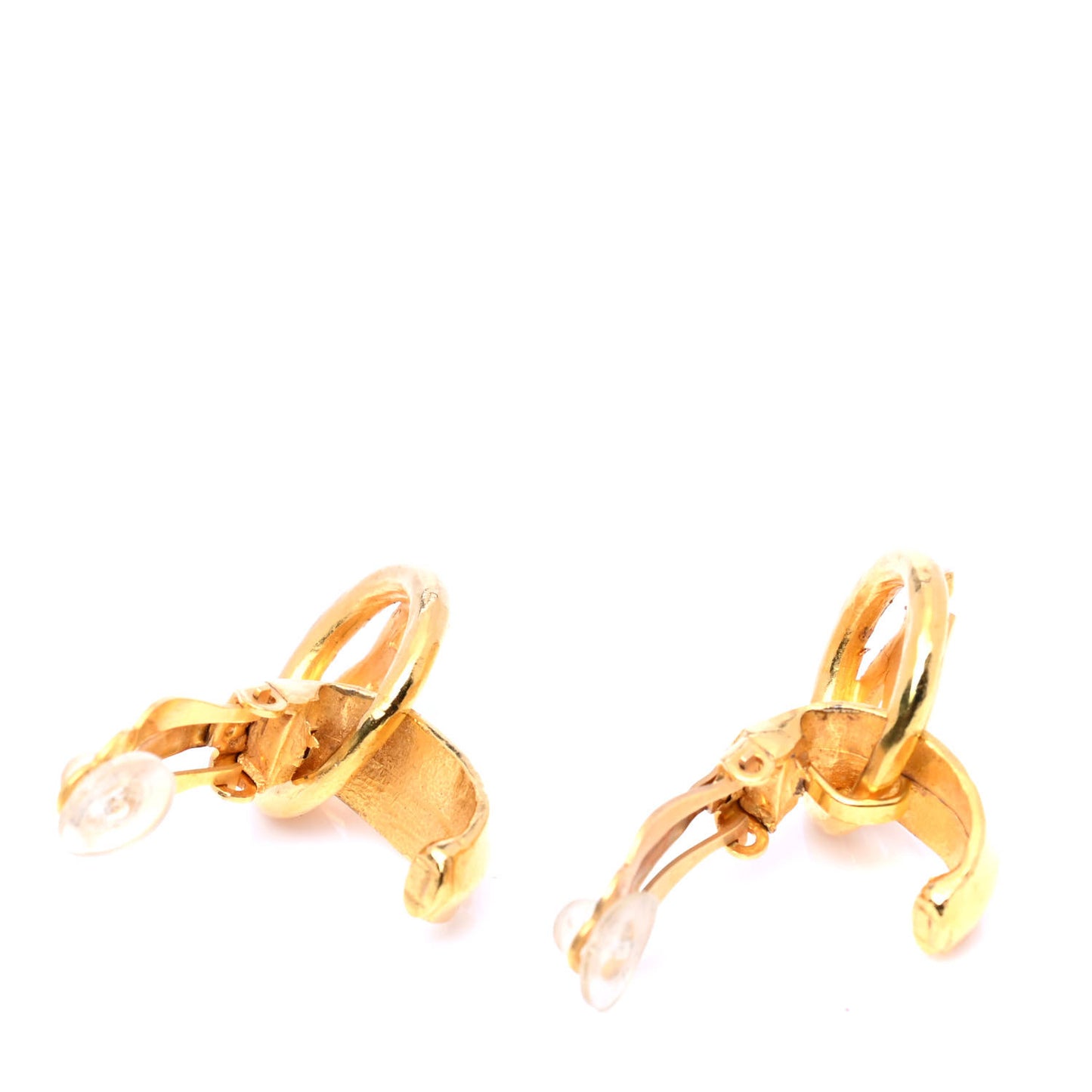 Metal Round CC Drop Clip On Earrings Gold