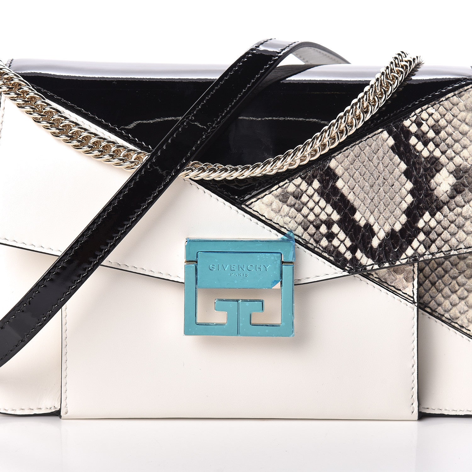 Givenchy Patent Calfskin Python Embossed Small GV3 Shoulder Bag Black White 7 of 9