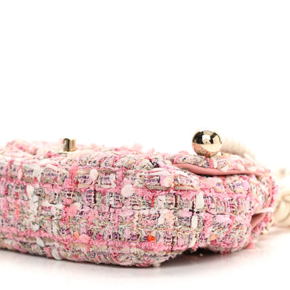 Chanel Tweed Mini Pearl Handle Flap Pink Beige Orange Ecru 10 of 11