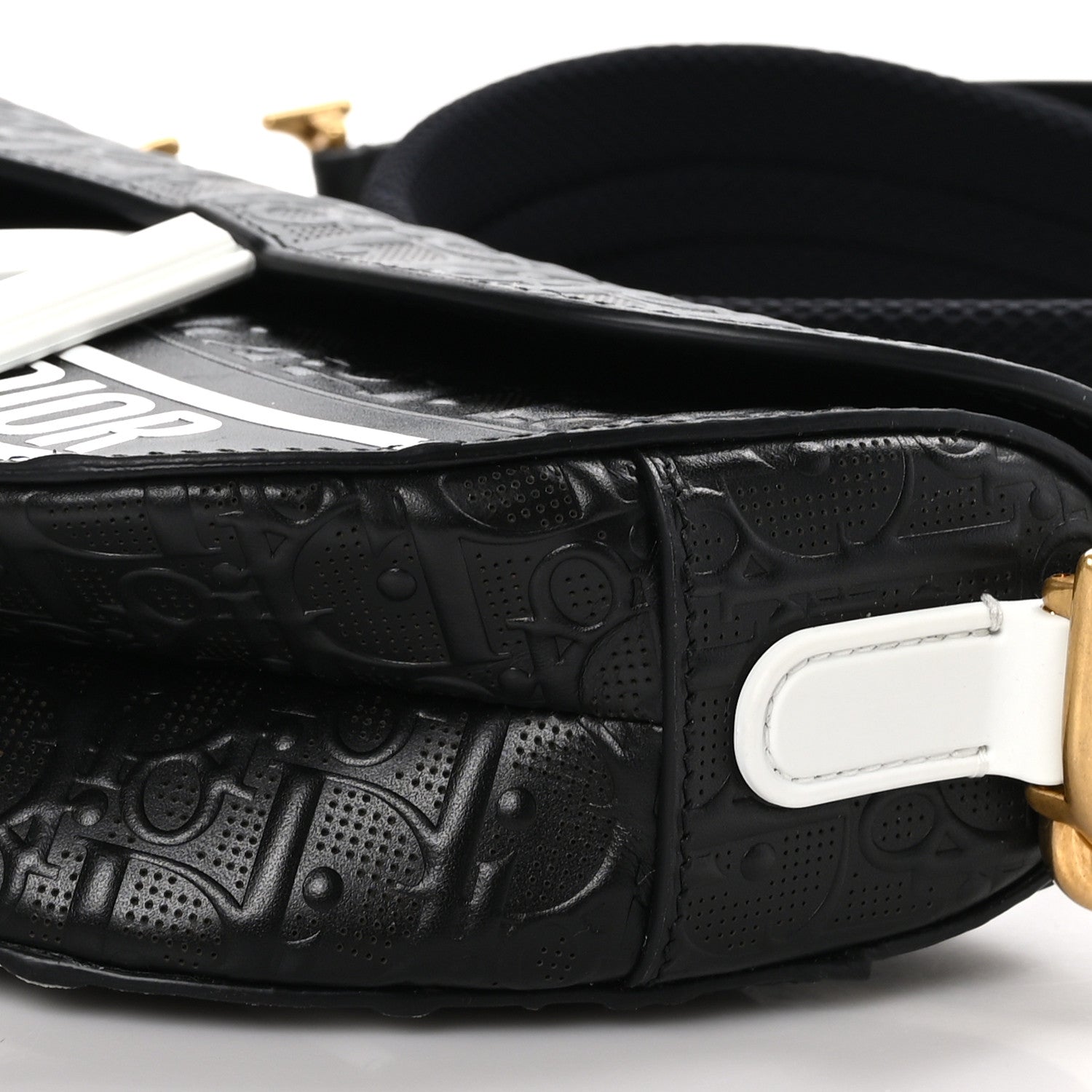 Christian Dior CHRISTIAN DIOR Calfskin Embossed Oblique Vibe Saddle Bag With Strap Black White 9 of 9