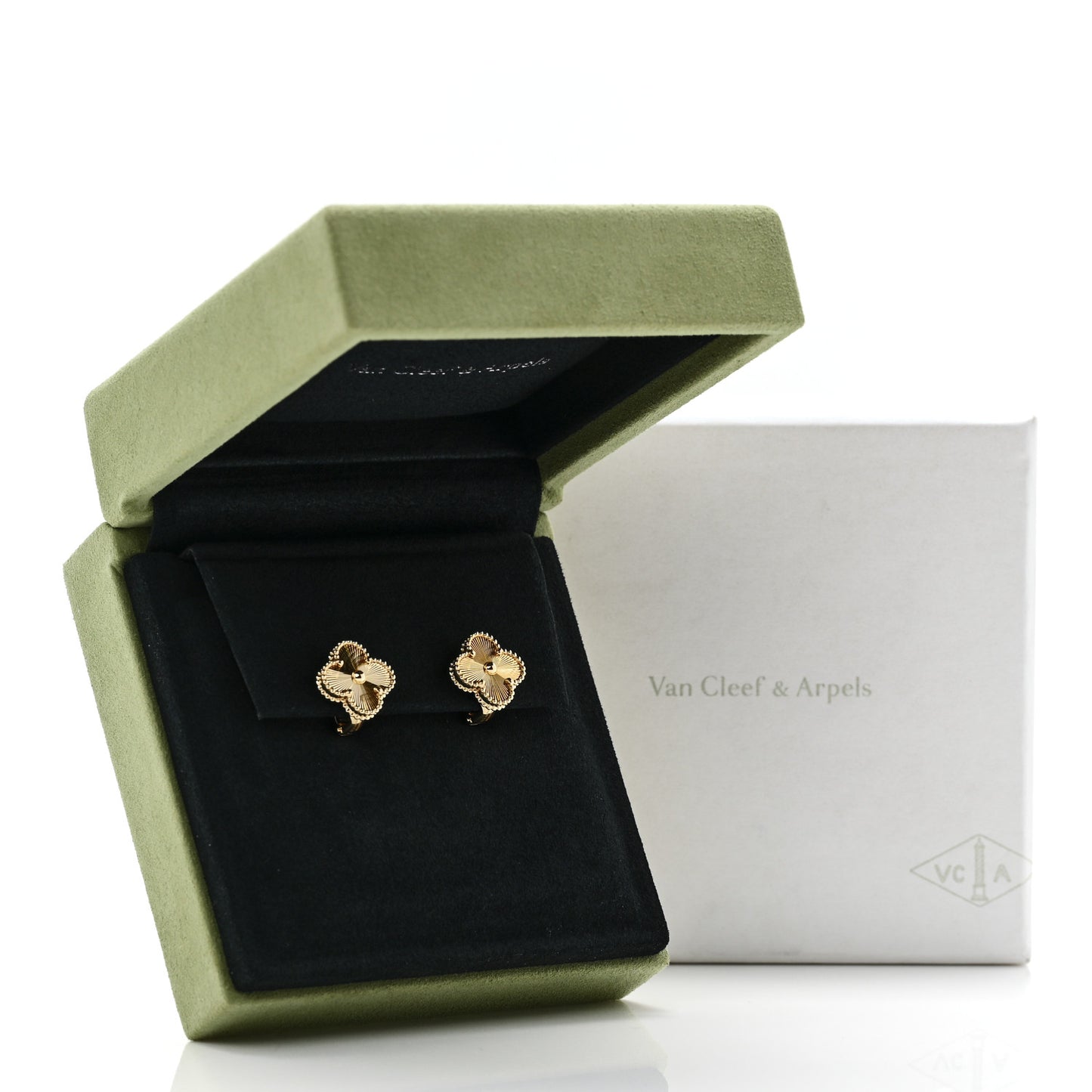 18K Yellow Gold Guilloche Vintage Alhambra Earrings