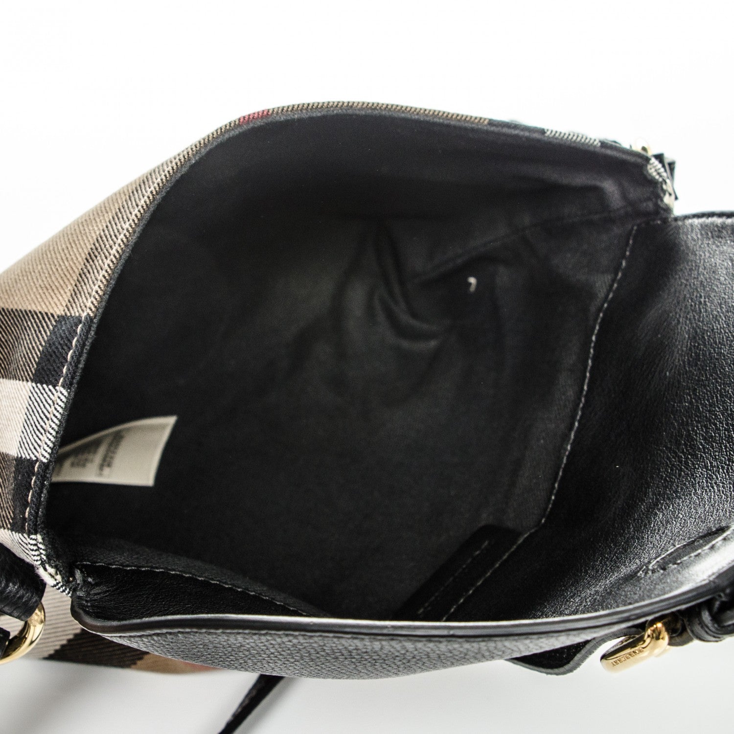 Burberry Horseshoe Calfskin House Check Small Milton Crossbody Bag Black 5 of 7