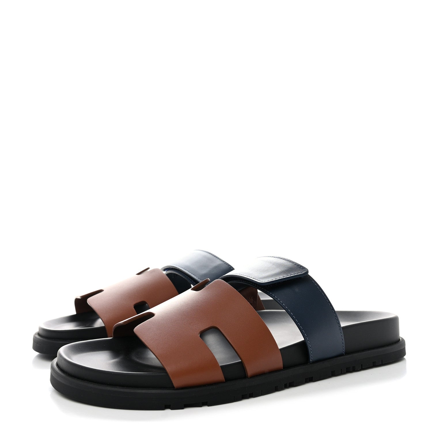 Hermes Calfskin Mens Chypre Sandals 40 Gold Bleu Celeste 3 of 9