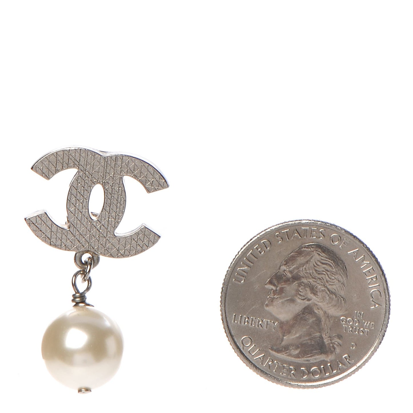 Pearl CC Drop Clip On Earrings Silver