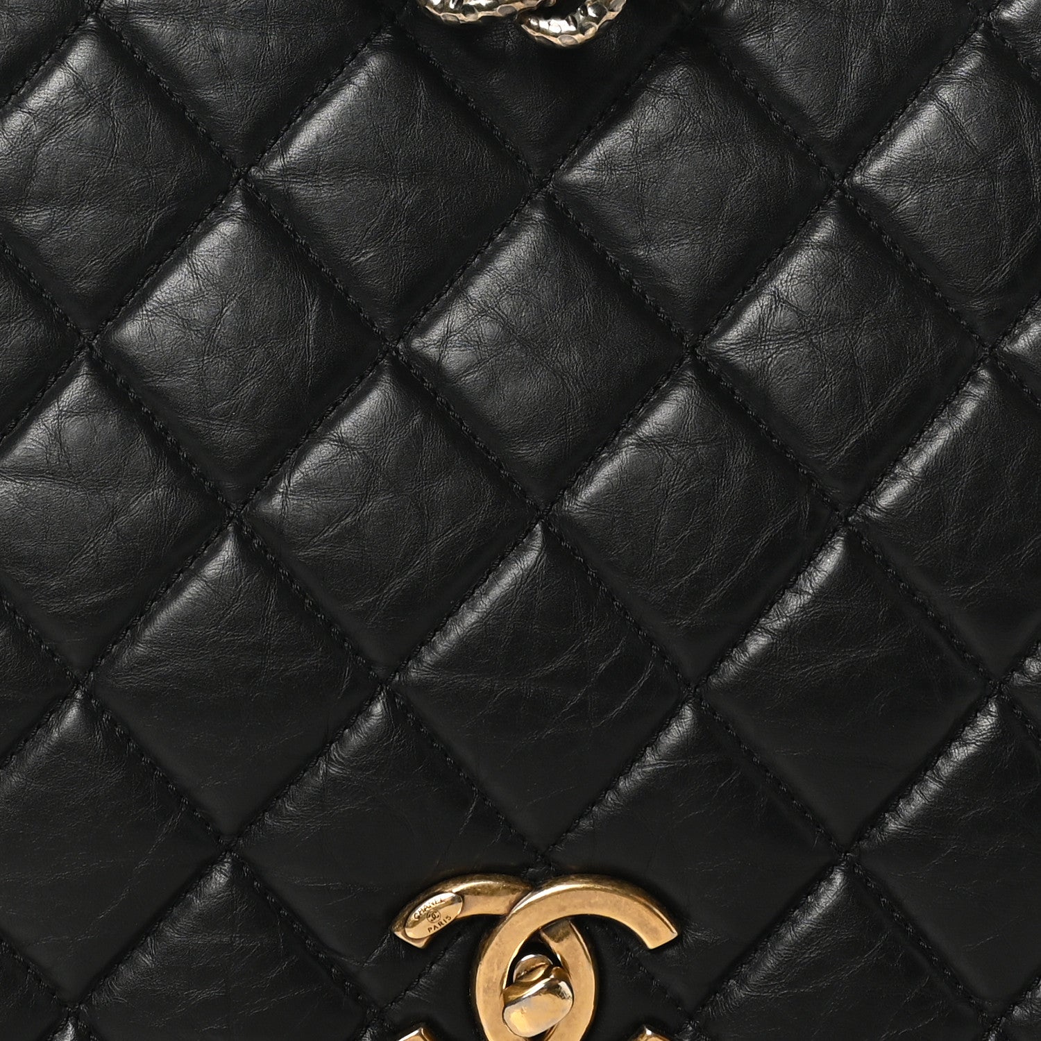 Chanel Aged Calfskin Quilted Large Pondichery Flap Black 8 of 10